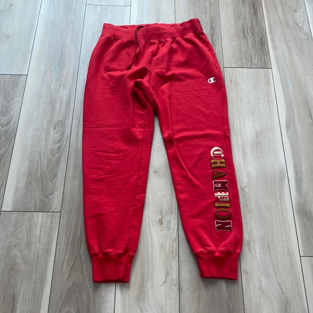 EUC Women’s Champion Brand Red Drawstring Jogger Sweatpants Size L Large